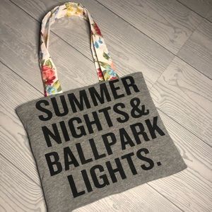 Handmade Upcycled Summer Nights and Ballpark Lights Reversible Tshirt Tote Bag